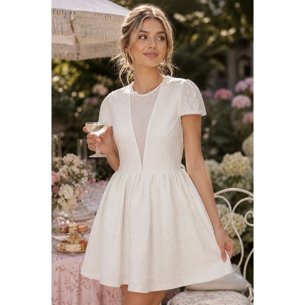 NWT Mossman Cream Floral Embossed Dress Sz 12